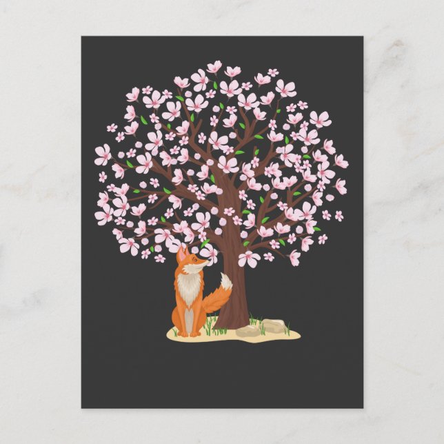 Cherry Blossom Fox Japanischer Sakura-Baum Postkarte (Vorderseite)