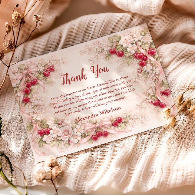 Cherry Blossom Garden Girl 1st Birthday Dankeskarte (Von Creator hochgeladen)