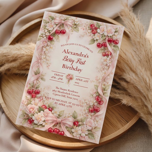 Cherry Blossom Garden Girl 1st Birthday Einladung (Von Creator hochgeladen)