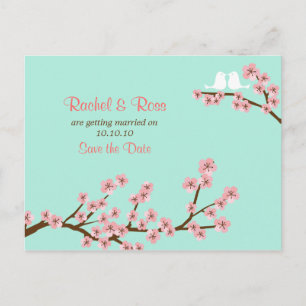 Cherry Blossom Garden Pink Green Wedding Ankündigungspostkarte