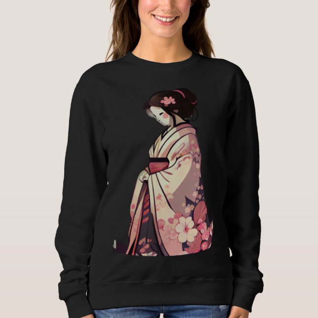 Cherry blossom geisha japanese woman flowers sweatshirt (Vorderseite)