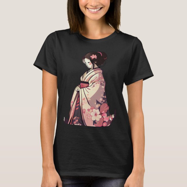 Cherry blossom geisha japanese woman flowers T-Shirt (Vorderseite)