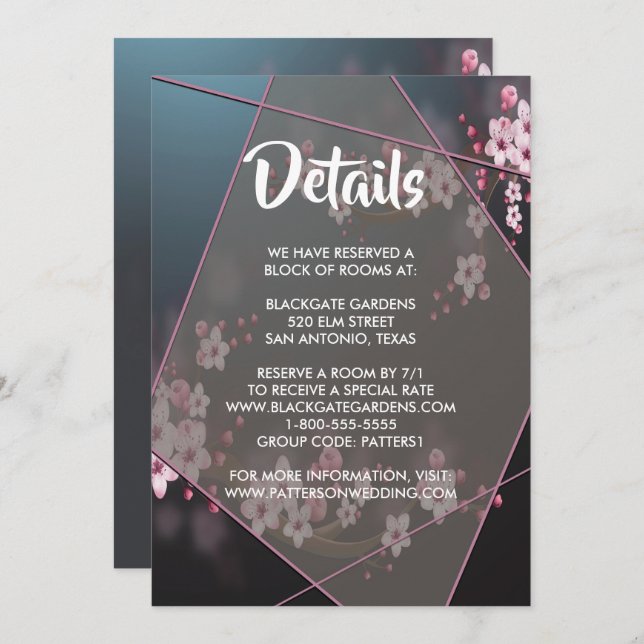 Cherry Blossom Geometric Floral Enclosure Einladung (Vorne/Hinten)