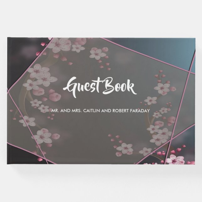 Cherry Blossom Geometric Floral Gästebuch (Vorderseite)