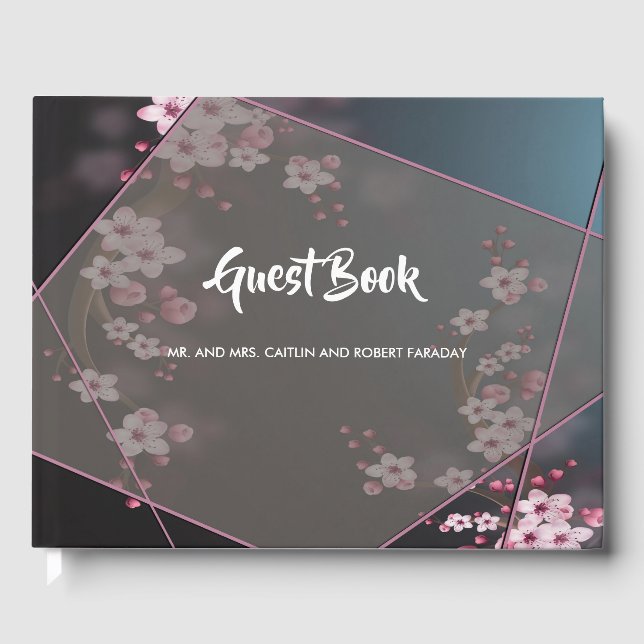 Cherry Blossom Geometric Floral Gästebuch (Vorderseite)