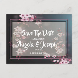 Cherry Blossom Geometric Floral Save the Date Ankündigungspostkarte