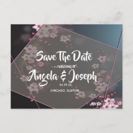 Cherry Blossom Geometric Floral Save the Date Ankündigungspostkarte