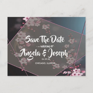 Cherry Blossom Geometric Floral Save the Date Ankündigungspostkarte