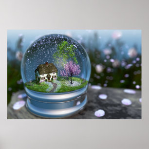 Cherry Blossom Globe Print Poster