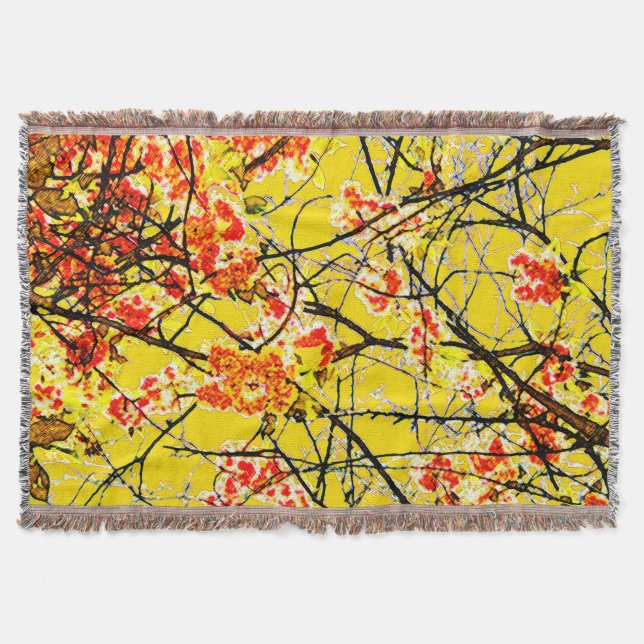 Cherry Blossom Golden Yellow Floral Design Decke (Vorderseite)