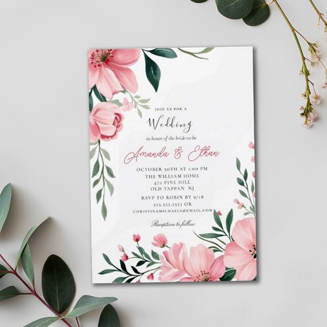 Cherry Blossom Greenery Bridal Delight Wedding Einladung (Von Creator hochgeladen)