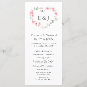 Cherry Blossom Heart Monogram Wedding Programm