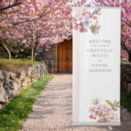 Cherry Blossom Hochzeitrosa und Weiß Tal Ausziehbarer Banner