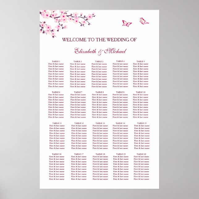 Cherry Blossom Hochzeitstabelle Poster (Vorne)