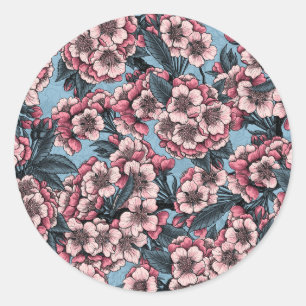 Cherry blossom in pink and blue runder aufkleber