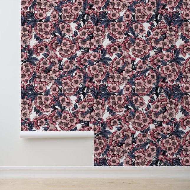 Cherry blossom in pink and blue tapete (Anwendung)