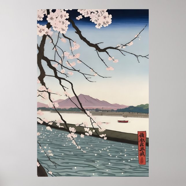 Cherry blossom in the Sumida River Poster (Vorne)