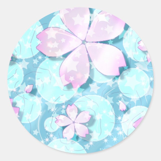 Cherry Blossom Japanese Kawaii Pond Runder Aufkleber (Vorderseite)
