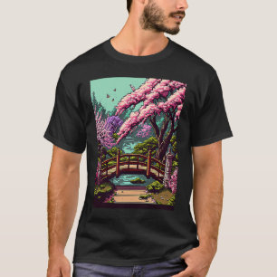 Cherry Blossom japanische Brücke Retro 16bit Video T-Shirt
