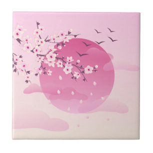 Cherry Blossom Japanische Landschaft Pink Fliese