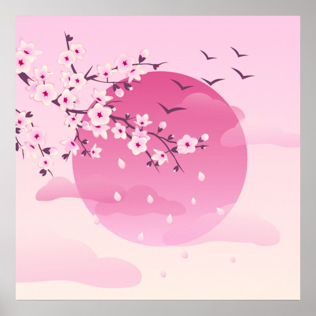 Cherry Blossom Japanische Landschaft Pink Poster (Vorne)