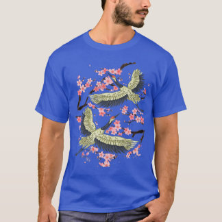 Cherry Blossom Japanischer Art Bird Crane T-Shirt