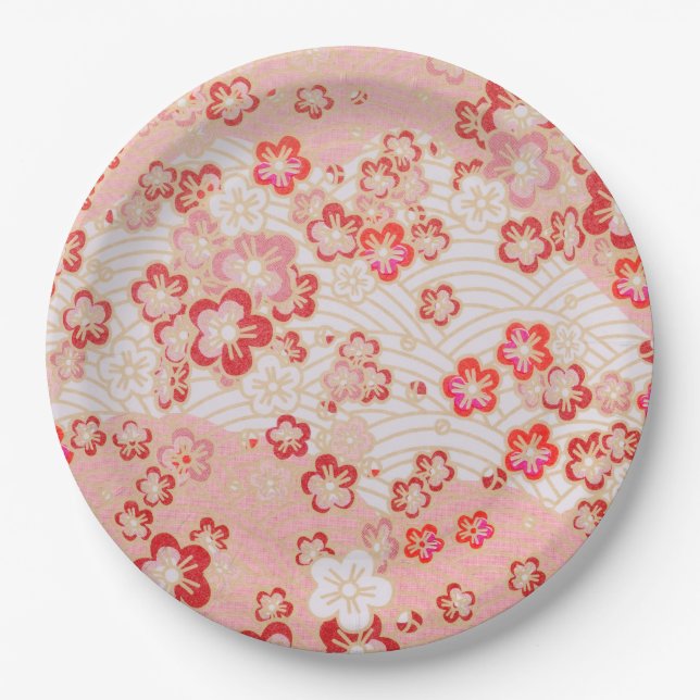Cherry Blossom japanisches Muster Pappteller (Vorderseite)