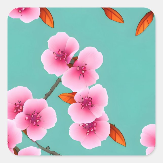 Cherry Blossom japanisches Muster Quadratischer Aufkleber (Vorderseite)