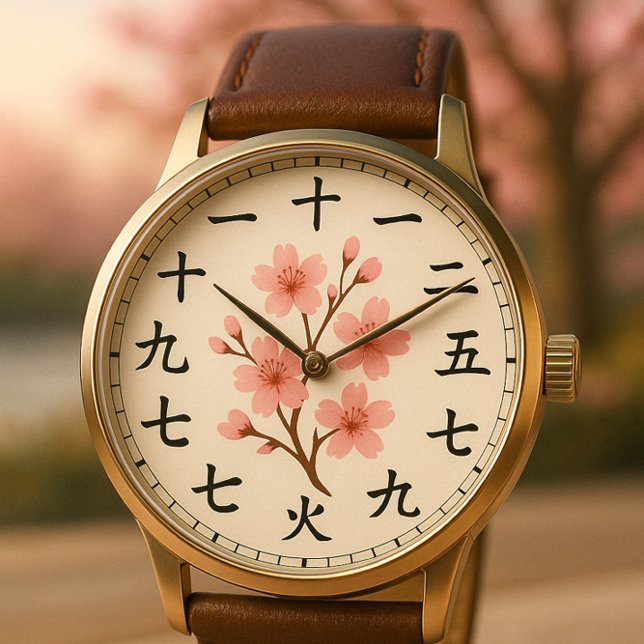 Cherry Blossom Kanji Clock Face Design Armbanduhr (Von Creator hochgeladen)