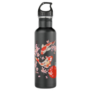 Cherry Blossom Koi Carp Fish Japanese Sakura Graph Edelstahlflasche