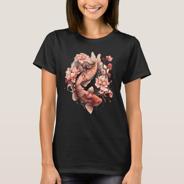 Cherry Blossom Koi Carp Fish Japanese Sakura Graph T-Shirt (Vorderseite)