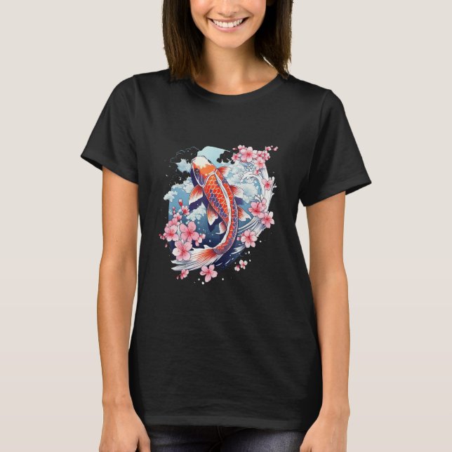 Cherry Blossom Koi Carp Fish Japanese Sakura Graph T-Shirt (Vorderseite)