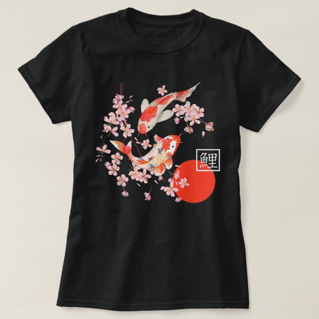 Cherry Blossom Koi Carp Fish Japanese Sakura Graph T-Shirt (Design vorne)