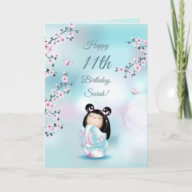 Cherry Blossom Kokeshi Doll | Mädchen Geburtstag R Karte (Vorderseite)