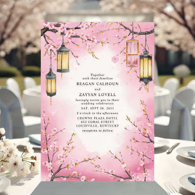 Cherry Blossom Lantern Pink Spring Wedding Einladung (Von Creator hochgeladen)