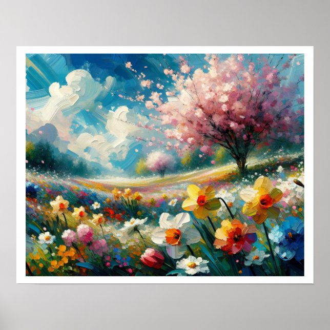 Cherry Blossom Lebendige Frühlingsblumen Abstrakte Poster (Vorne)
