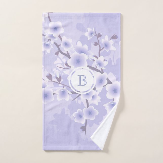 Cherry Blossom Lila Floral Monogramm  Handtuch (Handtuch)