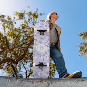 Cherry Blossom Lila Floral Monogramm Skateboard
