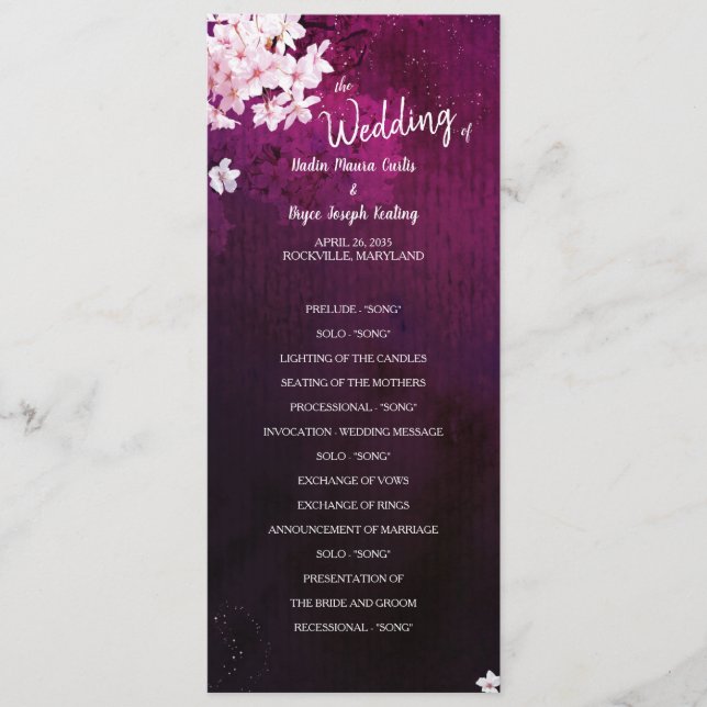Cherry Blossom Long Vertical Wedding Flat Program Programm (Vorderseite)