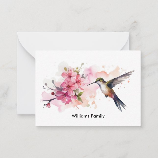 Cherry Blossom mit/Hummingbird Note Card Mitteilungskarte (Vorderseite)