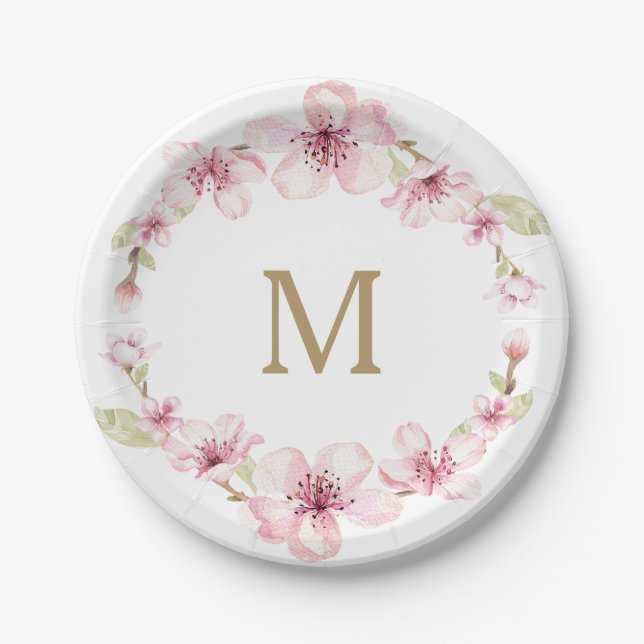 Cherry Blossom Monogram Paper-Teller Pappteller (Vorderseite)