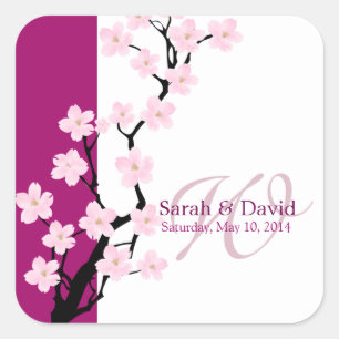 Cherry Blossom Monogramm-Sticker Quadratischer Aufkleber