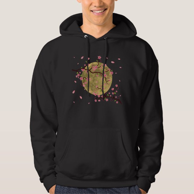 Cherry Blossom Moon Japanischer Sakura-Baum Hoodie (Vorderseite)
