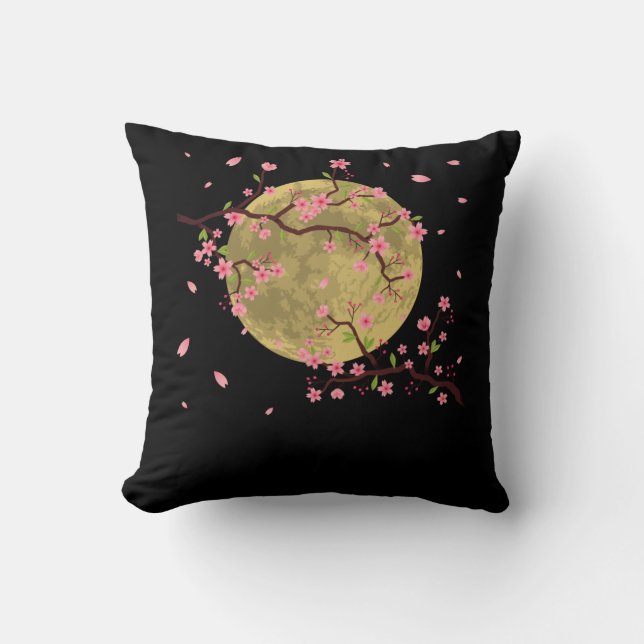 Cherry Blossom Moon Japanischer Sakura-Baum Kissen (Vorderseite)