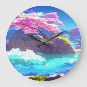 Cherry Blossom Mountain Große Wanduhr