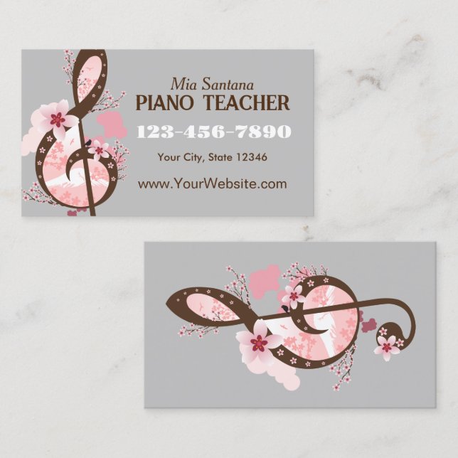 Cherry Blossom Music Piano Teacher Visitenkarte (Vorne/Hinten)