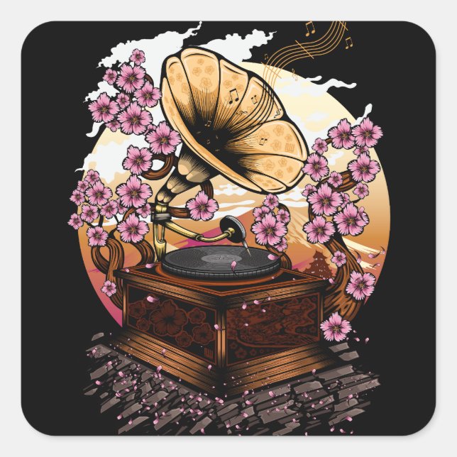 Cherry Blossom Musical Quadratischer Aufkleber (Vorderseite)