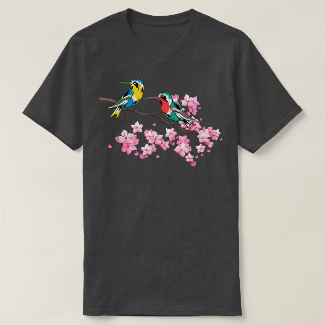 Cherry Blossom Nature Bird Animal Lover Sakura Hum T-Shirt (Design vorne)
