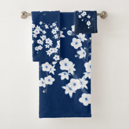 Cherry Blossom Navy Blue Badhandtuch Set