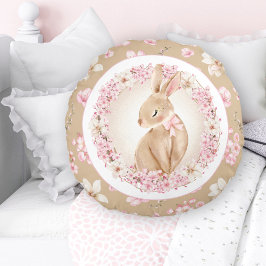 Cherry Blossom Niedlich Bunny Pink Beige Kinderzim Rundes Kissen